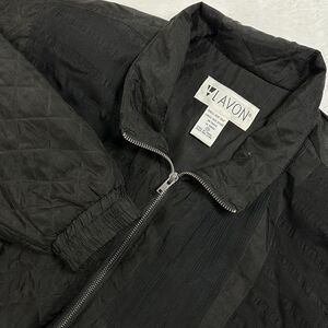 Vintage Lavon Black Silk Bomber Jacket Womens Medium Quilted Full Zip 90s